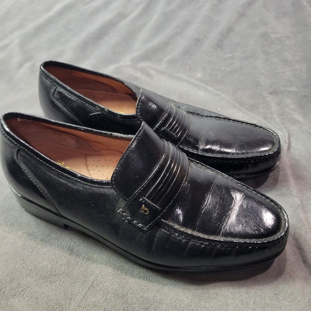 French Shriner Concord Mens 10.5 M Black Leather‎ Penny Loafers FSC-5483 Slip On
